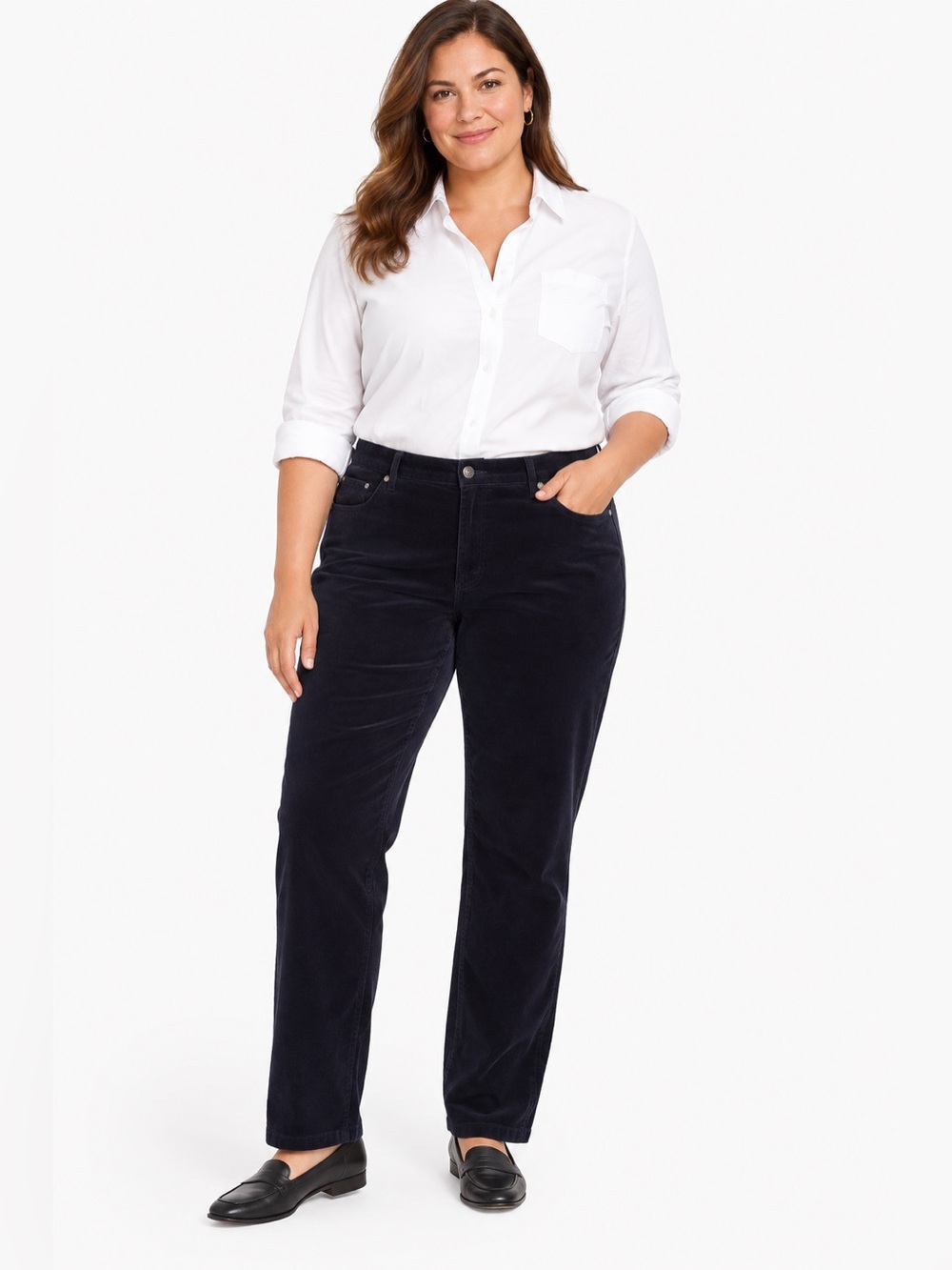 Talbots 20W Corduroy Straight Leg Pants Navy Blue Stretch 5 Pocket